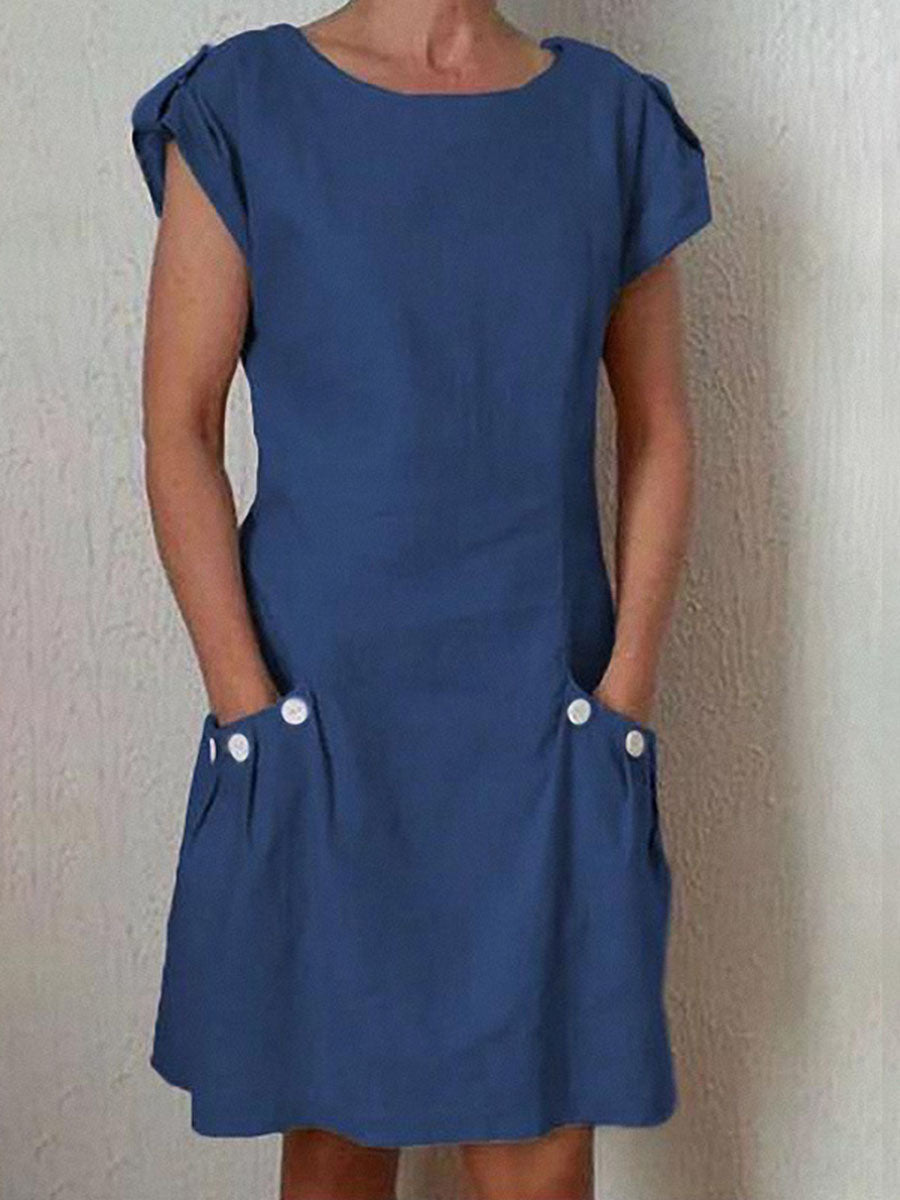 Women Solid Color Loose Round Neck Sleeveless Dress