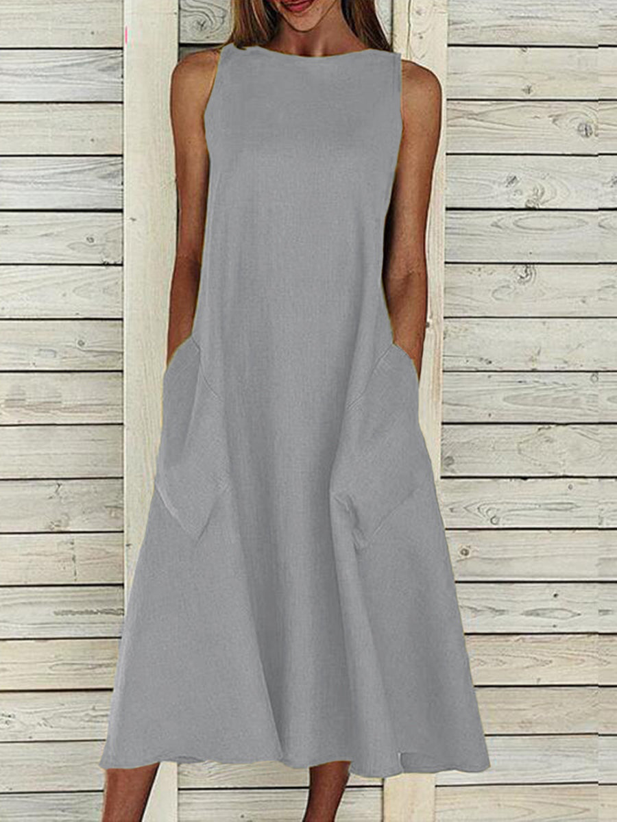 Fashion Solid Color Holiday A-line Sleeveless Casual Dress